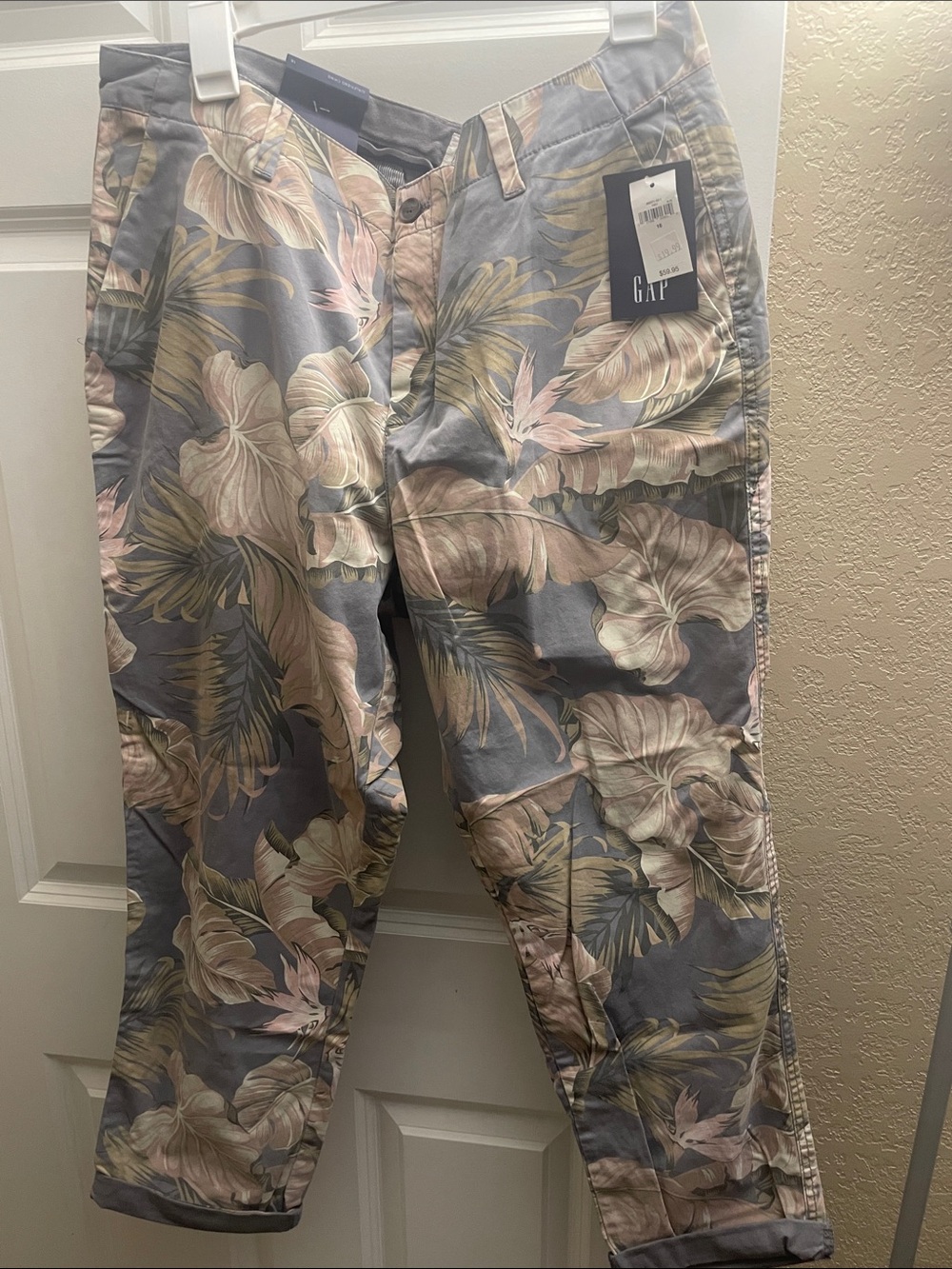 GAP Women Floral Print Gray Stretch Chinos